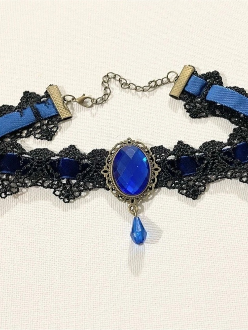 🕸️ Royal Blue Vampire Gothic Cameo Lace Choker 🕸️